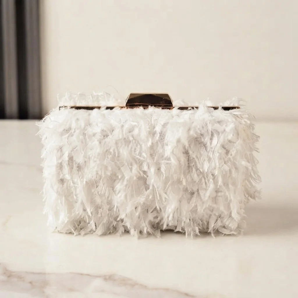 White fringe mini bag, front view
