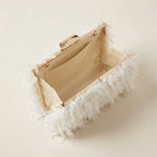 Interior lining and pockets of White fringe mini bag