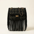 Black fringe over shoulder bag, front view