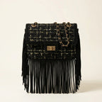 Black fringe over shoulder bag, front view