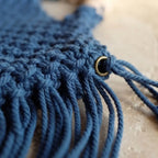 Close-up of fringe stitching and texture on Blue fringe shoulder bag with tassels