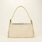 Back panel of Cream fringe shoulder bags designer with strap attachments