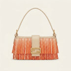 Orange fringe shoulder bags designer, front view