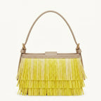 Back panel of Yellow fringe shoulder bags designer with strap attachments