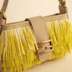 Close-up of fringe stitching and texture on Yellow fringe shoulder bags designer