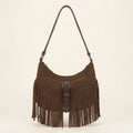 Coffee fringe sling bag, front view