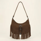 Coffee fringe sling bag, front view