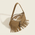 Interior lining and pockets of Khaki fringe sling bag