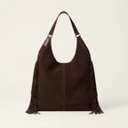 Back panel of Coffee fringe studded bag with strap attachments