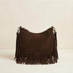 Back panel of Coffee fringe tassel crossbody bag with strap attachments