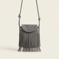 Grey gray crossbody bag fringe, front view