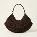 Coffee hippie fringe bag, front view