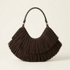 Coffee hippie fringe bag, front view
