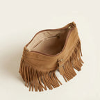 Interior lining and pockets of Light Brown large fringe crossbody bag