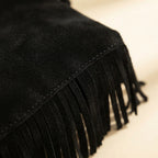 Close-up of fringe stitching and texture on Black large fringe shoulder bags