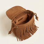 Interior lining and pockets of Brown large fringe shoulder bags