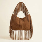 Coffee large hippie fringe bag, front view