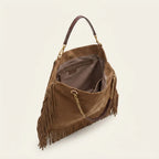 Interior lining and pockets of Brown large suede fringe bag