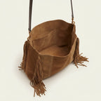 Interior lining and pockets of Coffee large suede fringe bag