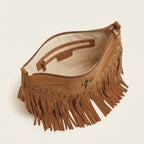 Interior lining and pockets of Coffee leather fringe messenger bag
