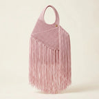Pink mini fringe shoulder bag, front view