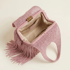 Interior lining and pockets of Pink mini fringe shoulder bag