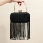 Black Fringe Evening Bag, front view
