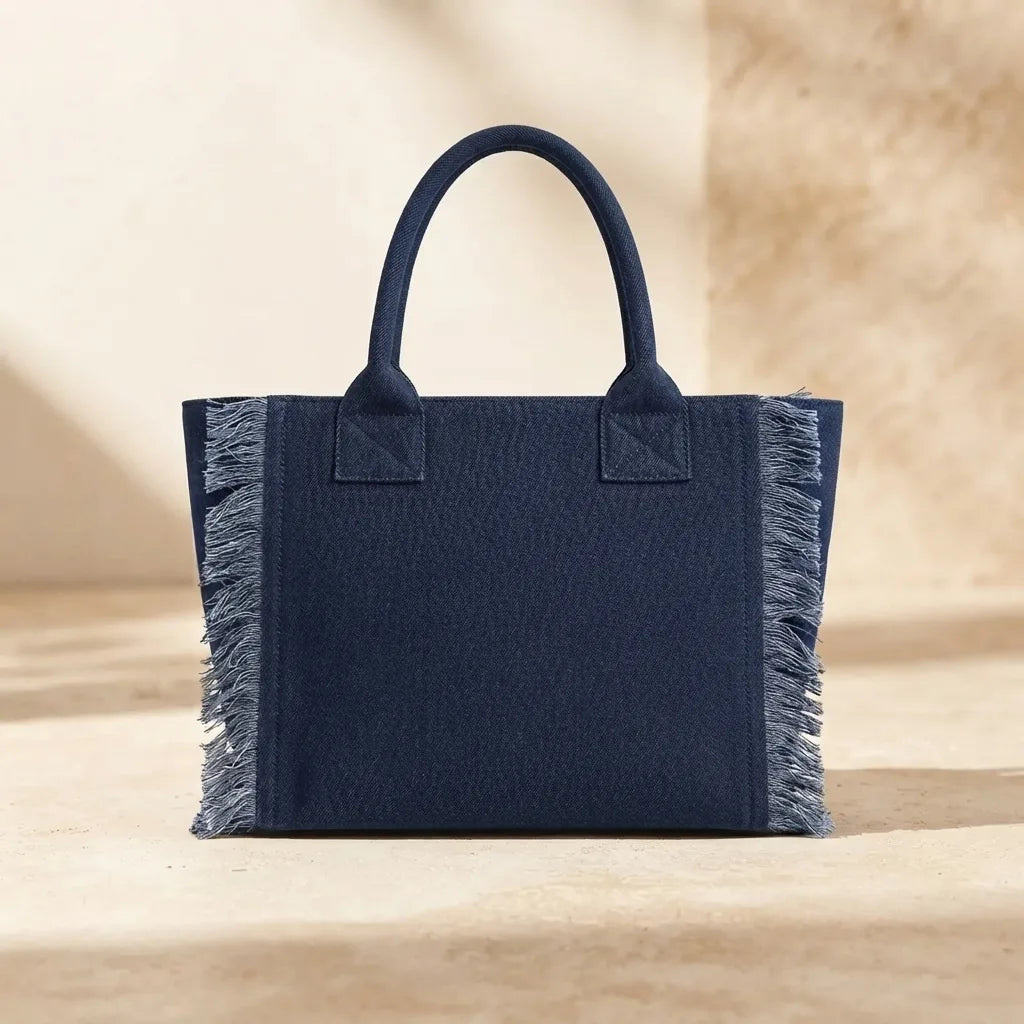 Navy beach bag, front view