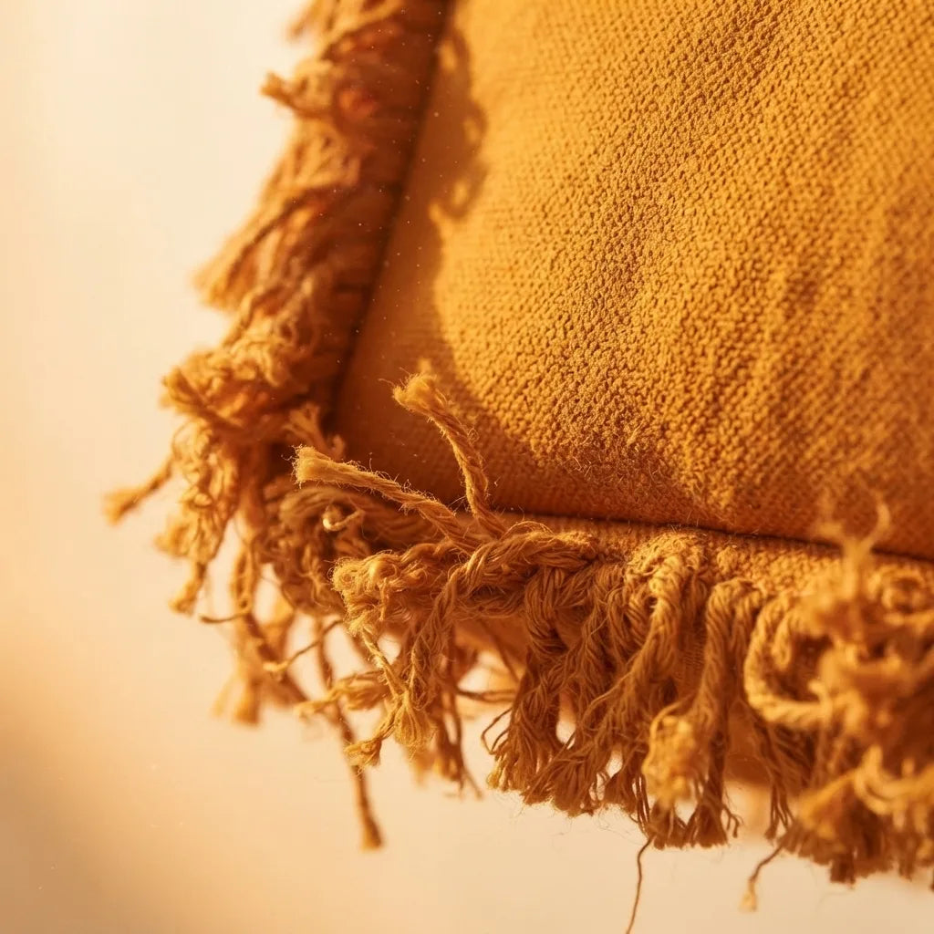 Close-up of fringe stitching and texture on Orange beach bag