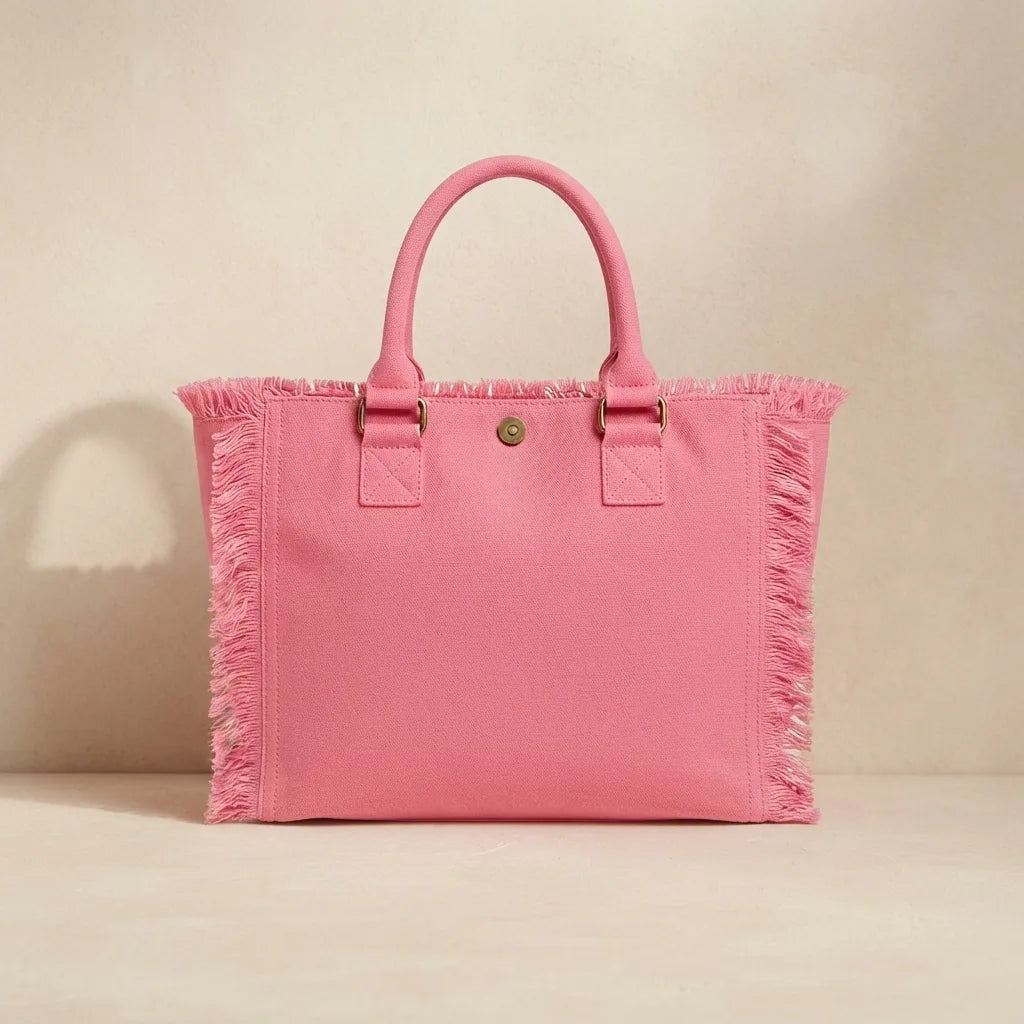 Pink beach bag, front view