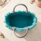 Interior lining and pockets of Turquoise beach bag