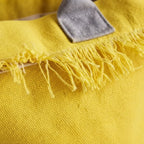 Close-up of fringe stitching and texture on Yellow beach bag