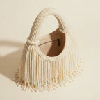 Interior lining and pockets of White pearl fringe bag