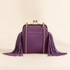 Back panel of Purple purple fringe clutch bag with strap attachments