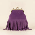 Purple purple fringe clutch bag, front view