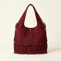 Red red fringe crossbody bag, front view