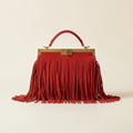 Red red fringe evening bag, front view