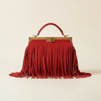 Red red fringe evening bag, front view