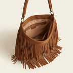 Interior lining and pockets of Brown slouchy fringe bag