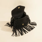 Interior lining and pockets of Black small fringe bag