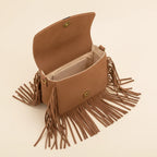 Interior lining and pockets of Brown small fringe bag