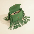Interior lining and pockets of Green small fringe bag