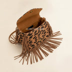 Interior lining and pockets of Leopard small fringe bag