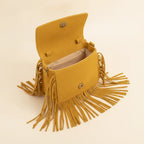 Interior lining and pockets of Yellow small fringe bag