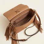 Interior lining and pockets of Light Brown small fringe leather crossbody bag