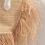 Close-up of fringe stitching and texture on Natural small fringe tote bag