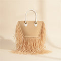 Natural small fringe tote bag, front view