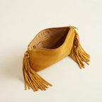 Interior lining and pockets of Yellow small suede fringe bag
