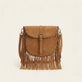 Light Brown tan fringe crossbody bag, front view