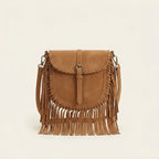 Light Brown tan fringe crossbody bag, front view